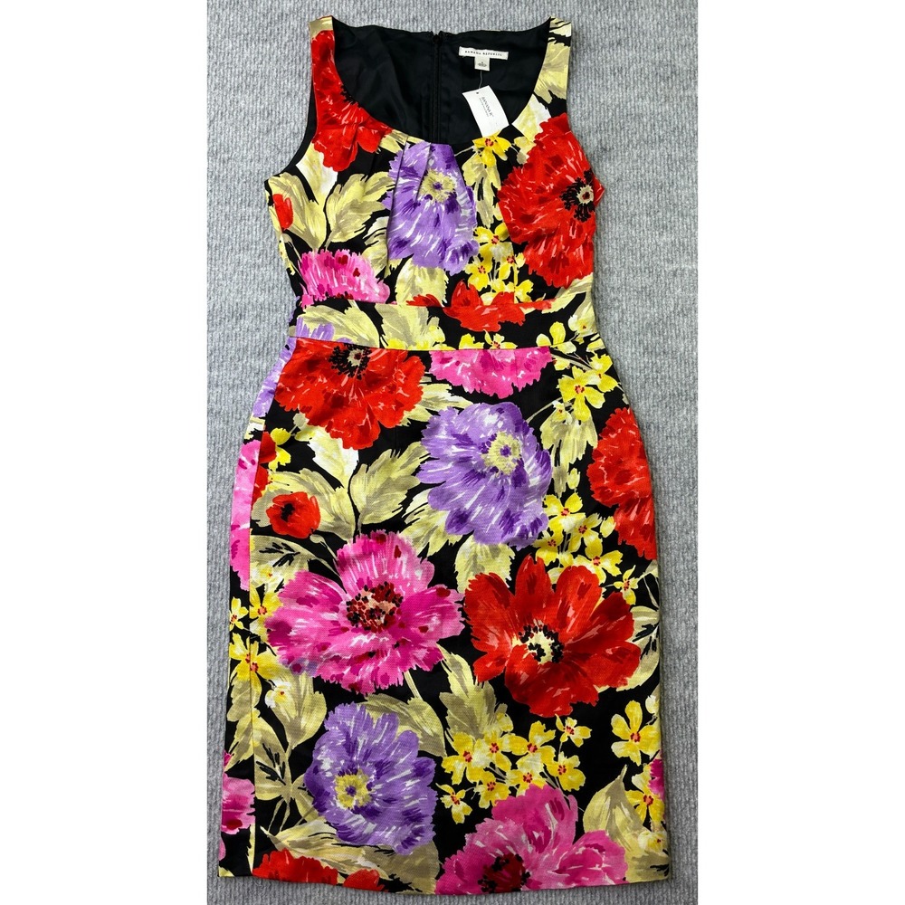 Banana Republic Womens 0 Floral Sheath Dress Black Red Purple Linen Blend NWT